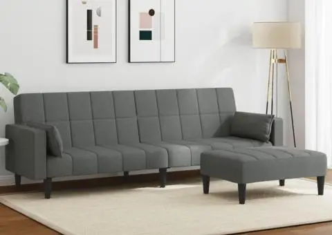 Canapea extensibilă cu taburet, 2 locuri, gri închis, textil - 1/5