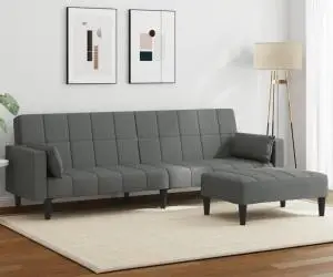 vidaXL Canapea extensibilă cu taburet, 2 locuri, gri închis, textil