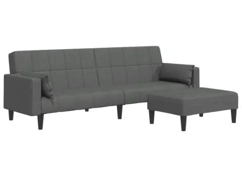 Canapea extensibilă cu taburet, 2 locuri, gri închis, textil - 2/5