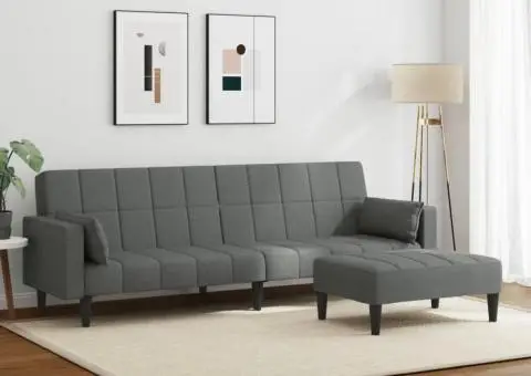 Canapea extensibilă cu taburet, 2 locuri, gri închis, textil - 3/5