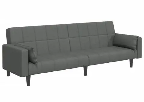 Canapea extensibilă cu taburet, 2 locuri, gri închis, textil - 4/5