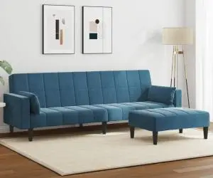 vidaXL Canapea extensibilă cu 2 locuri și taburet, albastru, catifea