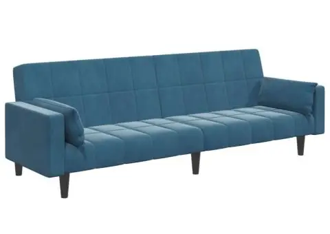 Canapea extensibilă cu 2 locuri și taburet, albastru, catifea - 4/5