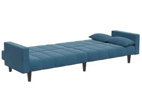 Canapea extensibilă cu 2 locuri și taburet, albastru, catifea - 5/5