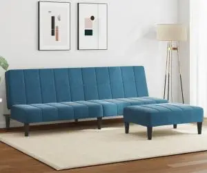 vidaXL Canapea extensibilă cu 2 locuri și taburet, albastru, catifea