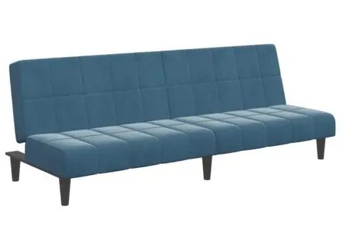 Canapea extensibilă cu 2 locuri și taburet, albastru, catifea - 4/5