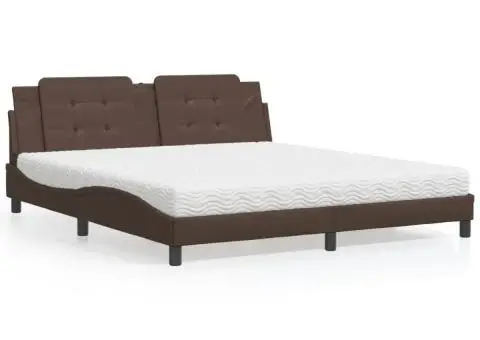 Pat cu saltea, maro, 180x200 cm, piele ecologică - 1/5