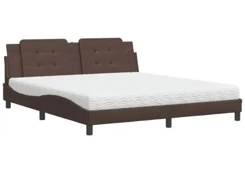 Pat cu saltea, maro, 180x200 cm, piele ecologică - 2/5