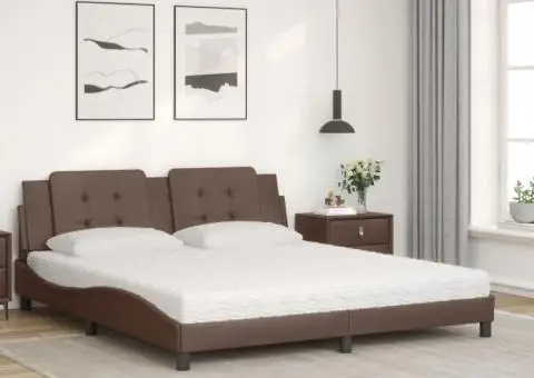 Pat cu saltea, maro, 180x200 cm, piele ecologică - 3/5