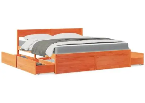 Pat cu sertare saltea, maro ceruit, 180x200 cm, lemn masiv pin - 1/5