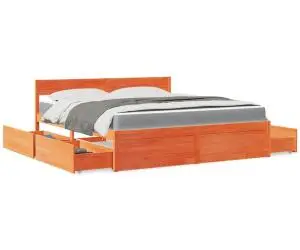 vidaXL Pat cu sertare saltea, maro ceruit, 180x200 cm, lemn masiv pin