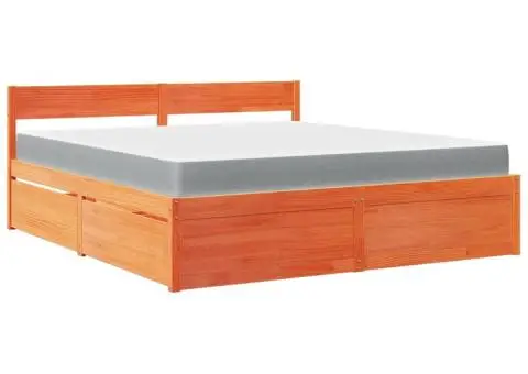 Pat cu sertare saltea, maro ceruit, 180x200 cm, lemn masiv pin - 2/5