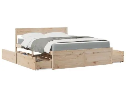 Pat cu sertare și saltea, 140x200 cm, lemn masiv pin - 1/5