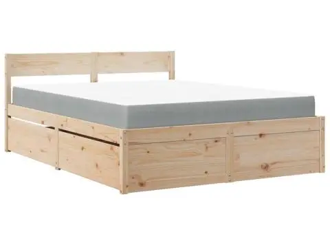 Pat cu sertare și saltea, 140x200 cm, lemn masiv pin - 2/5
