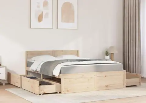 Pat cu sertare și saltea, 140x200 cm, lemn masiv pin - 3/5