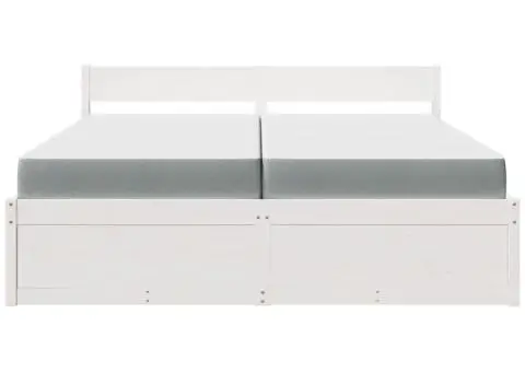 Pat cu sertare și saltea, alb, 200x200 cm, lemn masiv pin - 4/5