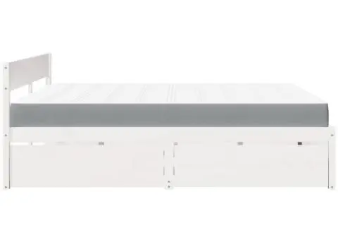 Pat cu sertare și saltea, alb, 200x200 cm, lemn masiv pin - 5/5