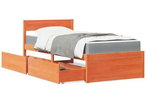 Pat cu sertare saltea, maro ceruit, 90x200 cm, lemn masiv pin - 1/5