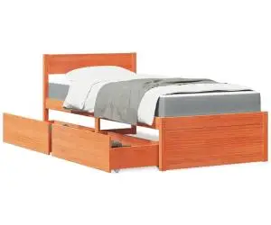 vidaXL Pat cu sertare saltea, maro ceruit, 90x200 cm, lemn masiv pin