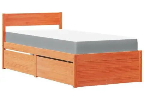 Pat cu sertare saltea, maro ceruit, 90x200 cm, lemn masiv pin - 2/5