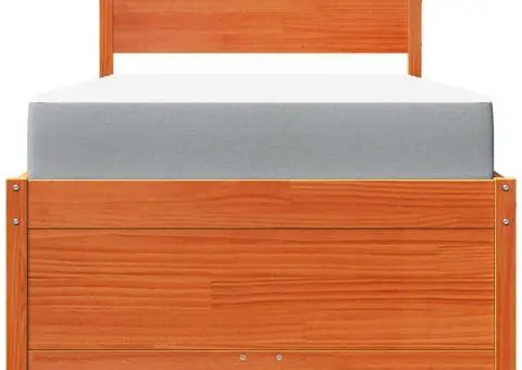 Pat cu sertare saltea, maro ceruit, 90x200 cm, lemn masiv pin - 4/5