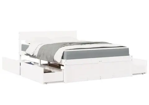 Pat cu sertare saltea, alb, 120x200 cm, lemn masiv pin - 1/5