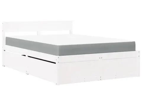 Pat cu sertare saltea, alb, 120x200 cm, lemn masiv pin - 2/5