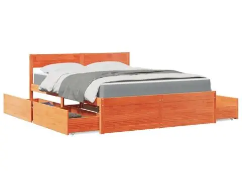 Pat cu sertare saltea, maro ceruit, 140x200 cm, lemn masiv pin - 1/5