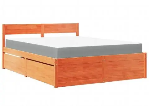 Pat cu sertare saltea, maro ceruit, 140x200 cm, lemn masiv pin - 2/5