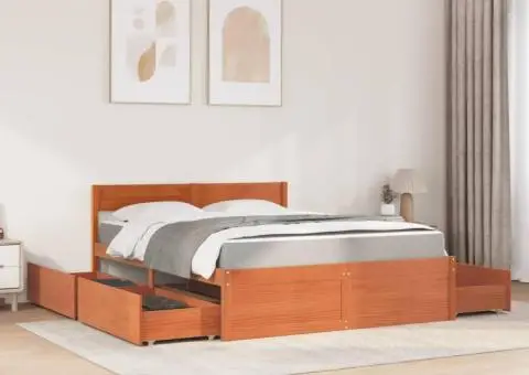 Pat cu sertare saltea, maro ceruit, 140x200 cm, lemn masiv pin - 3/5