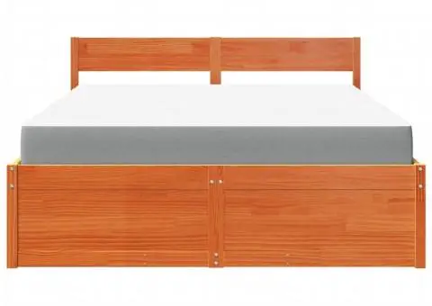 Pat cu sertare saltea, maro ceruit, 140x200 cm, lemn masiv pin - 4/5