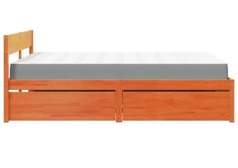 Pat cu sertare saltea, maro ceruit, 140x200 cm, lemn masiv pin - 5/5