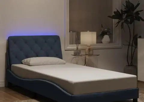 Cadru de pat cu lumini LED, gri închis, 100x200 cm, catifea - 1/5