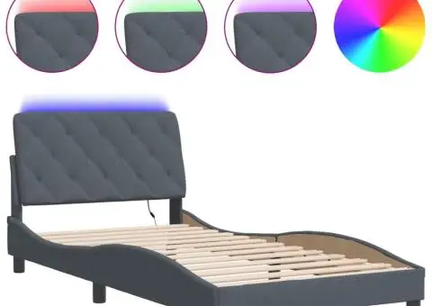 Cadru de pat cu lumini LED, gri închis, 100x200 cm, catifea - 2/5