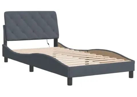 Cadru de pat cu lumini LED, gri închis, 100x200 cm, catifea - 3/5