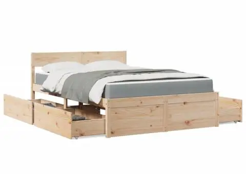 Pat cu sertare și saltea, 120x190 cm, lemn masiv pin - 1/5