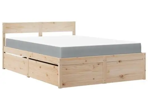 Pat cu sertare și saltea, 120x190 cm, lemn masiv pin - 2/5