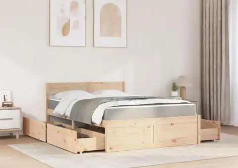 Pat cu sertare și saltea, 120x190 cm, lemn masiv pin - 3/5