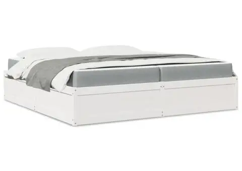 Pat cu saltea, 200x200 cm, alb, lemn masiv de pin - 1/5