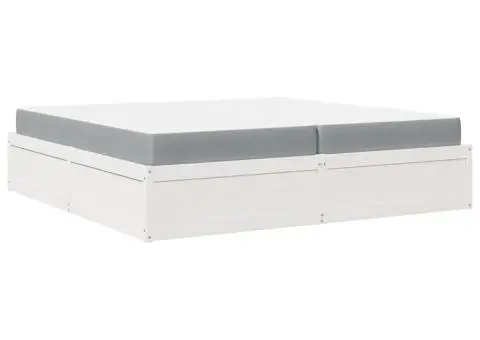 Pat cu saltea, 200x200 cm, alb, lemn masiv de pin - 2/5