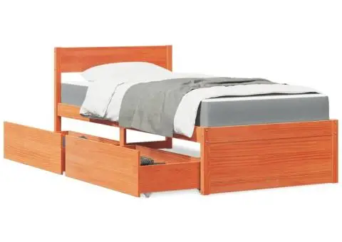 Pat cu sertare saltea, maro ceruit, 90x190 cm, lemn masiv pin - 1/5