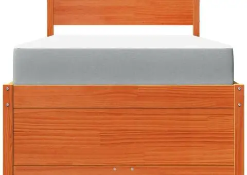 Pat cu sertare saltea, maro ceruit, 90x190 cm, lemn masiv pin - 4/5