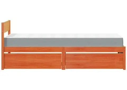 Pat cu sertare saltea, maro ceruit, 90x190 cm, lemn masiv pin - 5/5