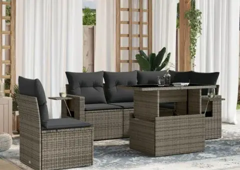 Set mobilier grădină cu perne, 6 piese, gri, poliratan - 1/5