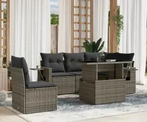 vidaXL Set mobilier grădină cu perne, 6 piese, gri, poliratan