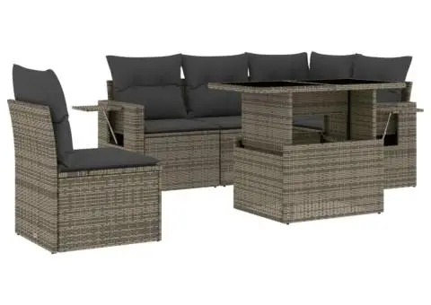 Set mobilier grădină cu perne, 6 piese, gri, poliratan - 2/5