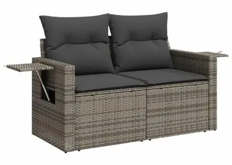 Set mobilier grădină cu perne, 6 piese, gri, poliratan - 4/5