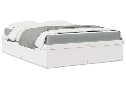 Pat cu saltea, alb, 140x200 cm, lemn masiv pin - 1/5