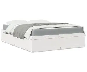 vidaXL Pat cu saltea, alb, 140x200 cm, lemn masiv pin