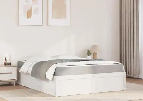 Pat cu saltea, alb, 140x200 cm, lemn masiv pin - 3/5